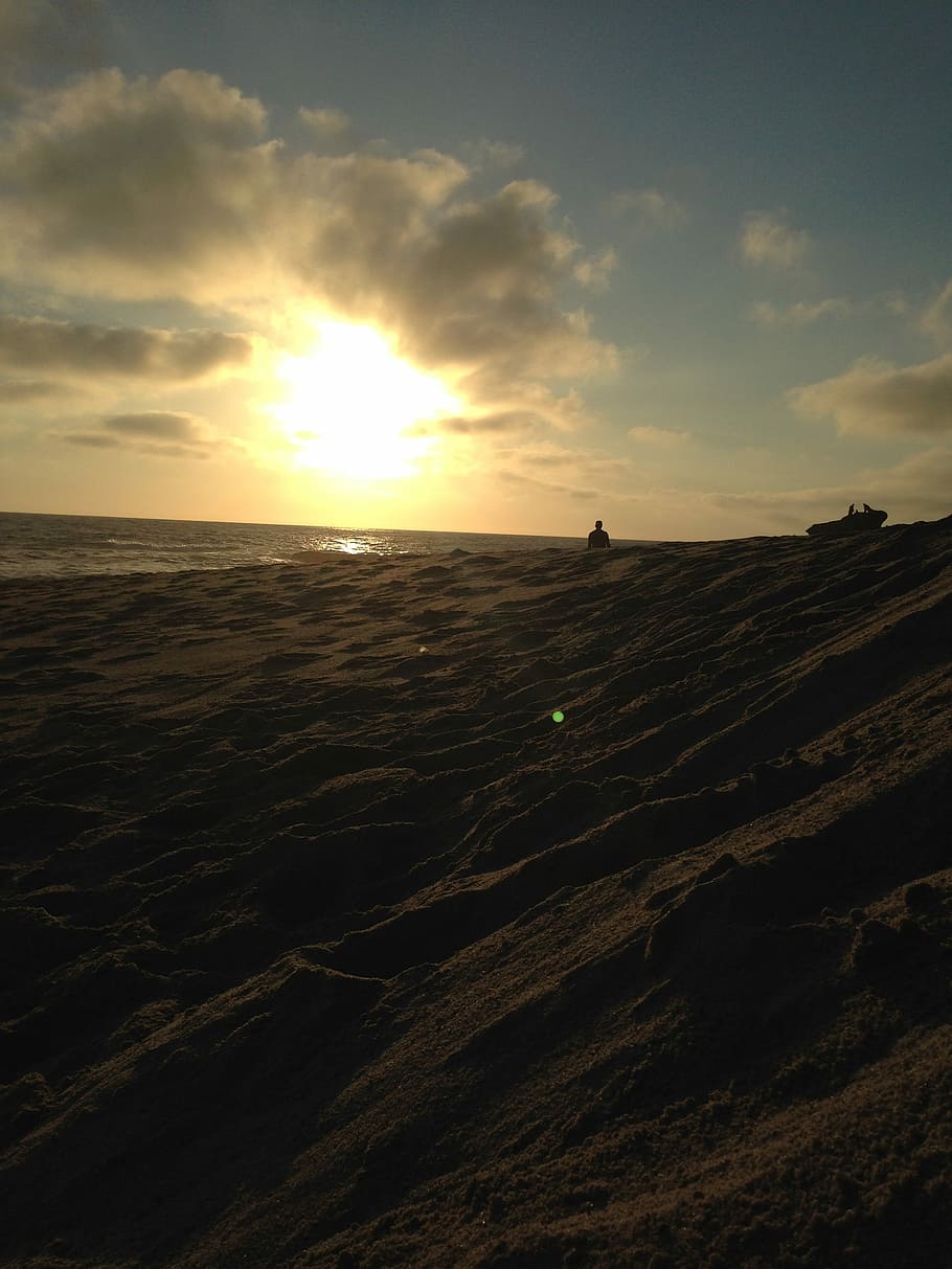 Beach, Sunset, Dark, Sky, Nature, silhouette, sea, cloud - sky HD wallpaper