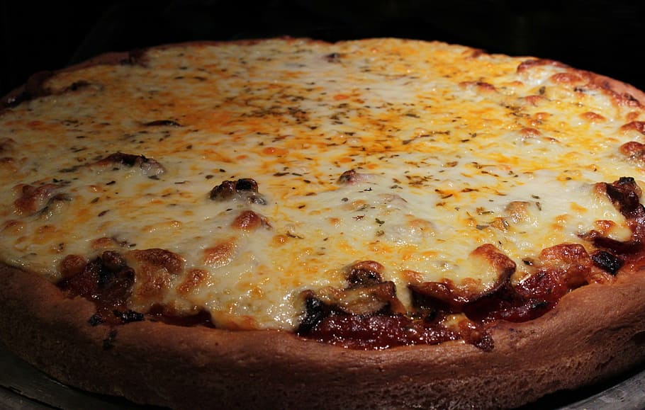 pizza, crust, cheese, mushroom, bake, closeup, cuisine, dinner, HD wallpaper