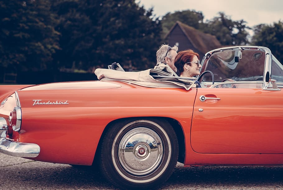 two people inside convertible, couple, love, old, man, woman, HD wallpaper