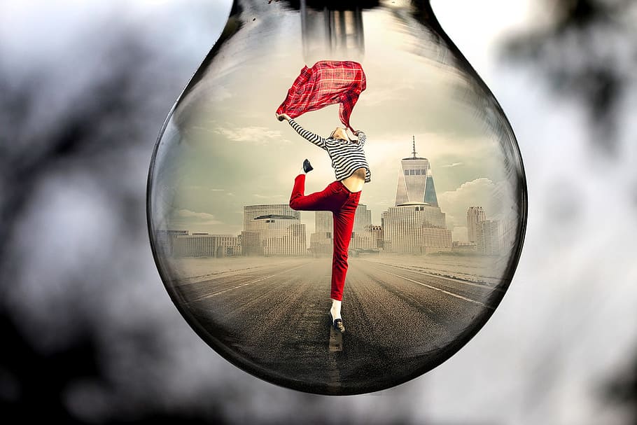 water drop photo of woman wearing red pants, bulb, dance, dancing HD wallpaper