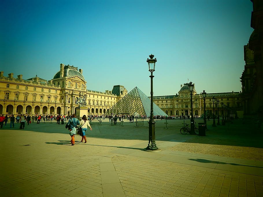 louvre, pyramid, glass pyramid, paris, france, architecture, HD wallpaper