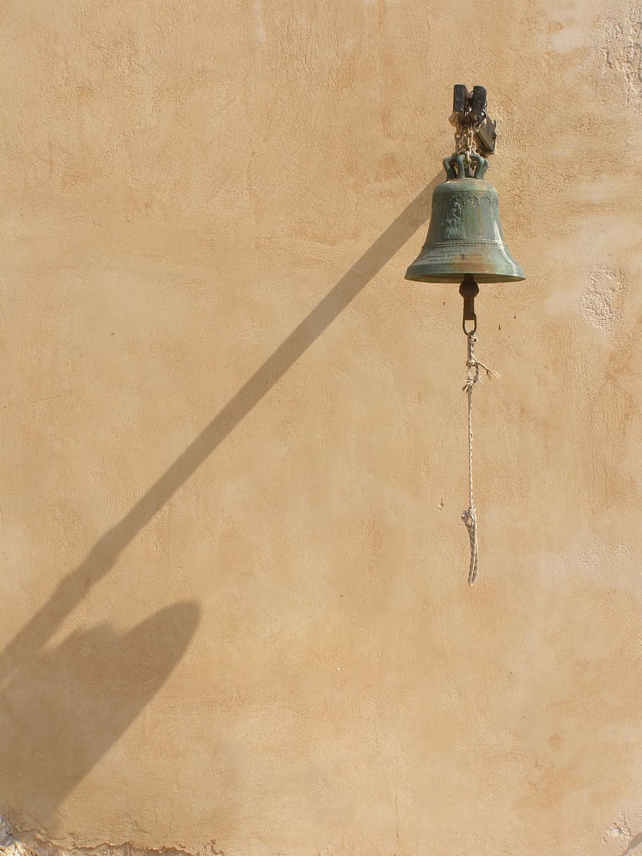 bell, wall, greece, shadow, sunlight, wall - building feature HD wallpaper