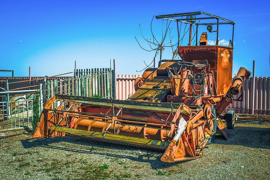 combine, rusty, old, equipment, machine, abandoned, agriculture, HD wallpaper