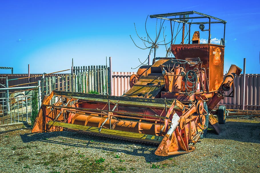 combine, rusty, old, equipment, machine, abandoned, agriculture HD wallpaper