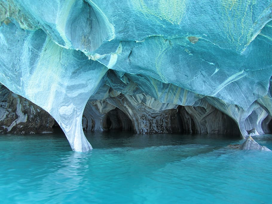 ocean near cave, marble, marble cave, blue, undermines, water HD wallpaper