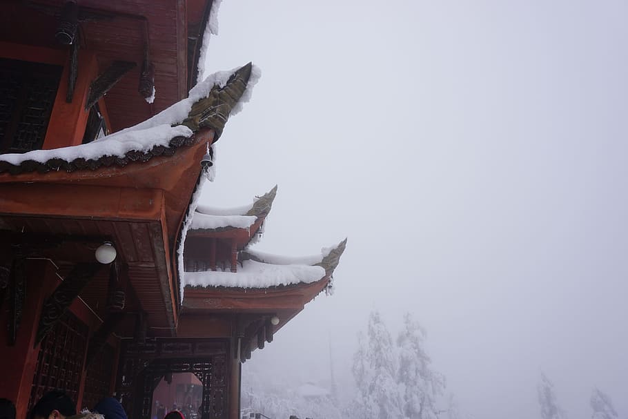 temple, ancient architecture, snow, cold temperature, winter HD wallpaper