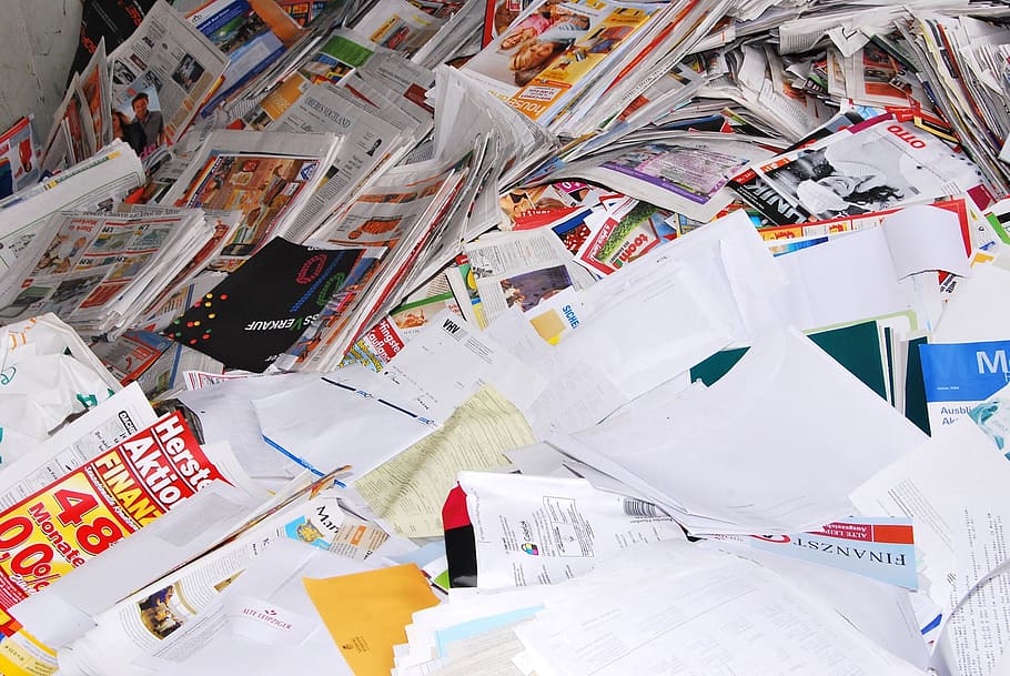pile of magazines and papers, recycling, waste, ecology, reuse