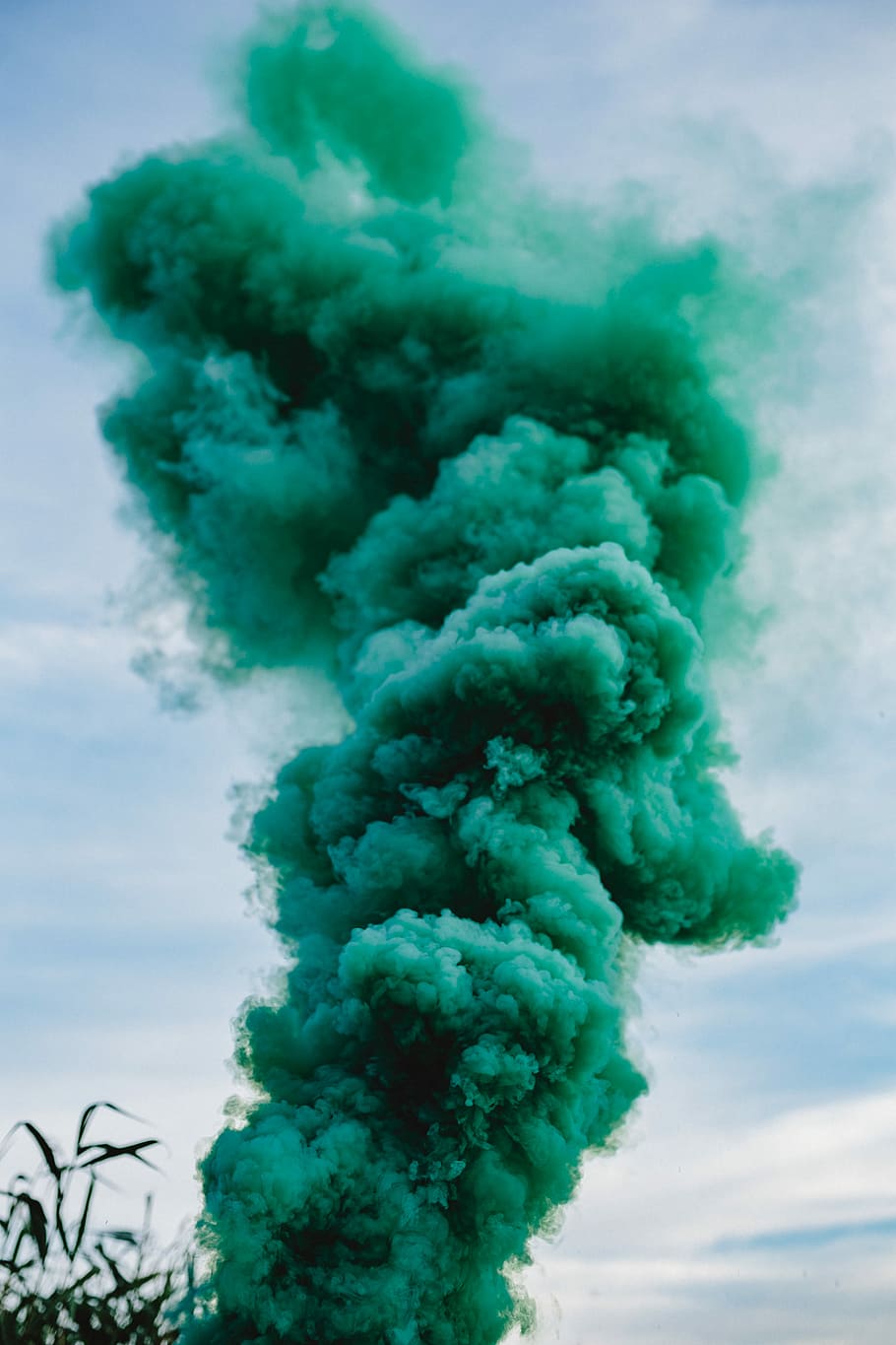 Green smoke bomb, abstract, background, outdoor, nature, sky