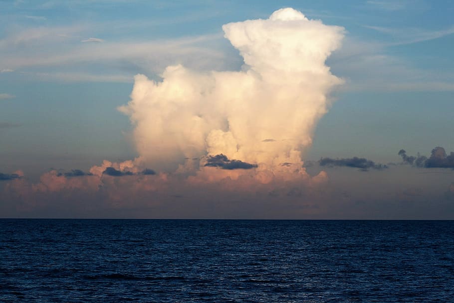 Ocean, clouds, sky, summer, sky clouds, vacation, sea, horizon over water HD wallpaper