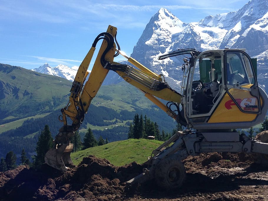 bulldozer, alps, construction, machine, equipment, digger, machinery HD wallpaper