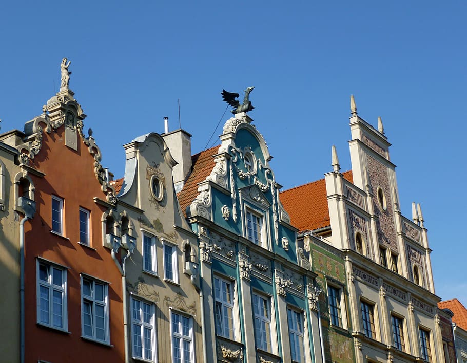 gdańsk, old town, cottages, facade, ornament, architecture, HD wallpaper
