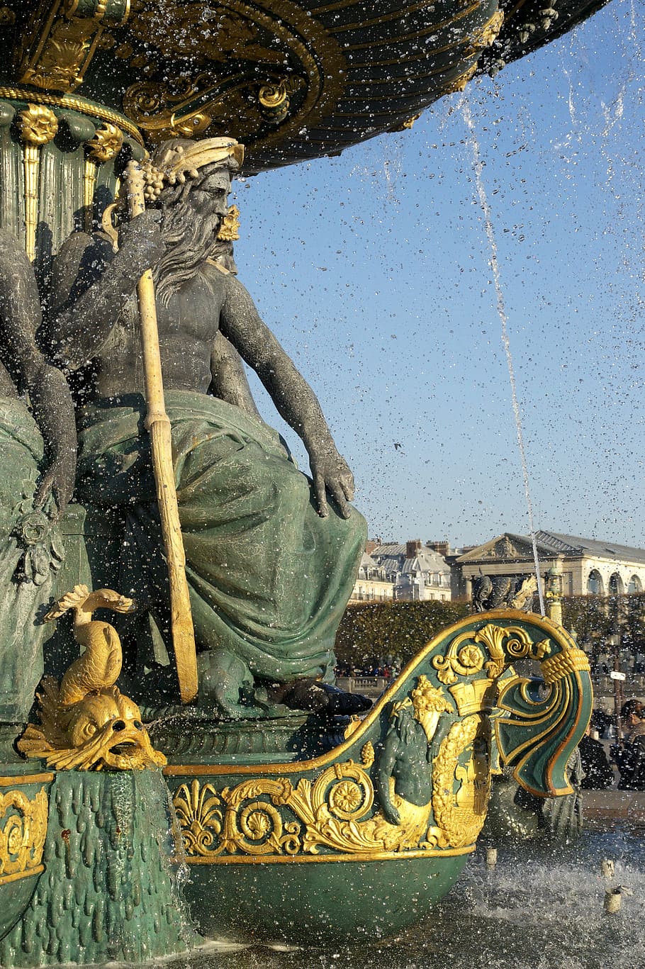 fountain, place de la concorde, paris, water games, fontaine des mers, HD wallpaper