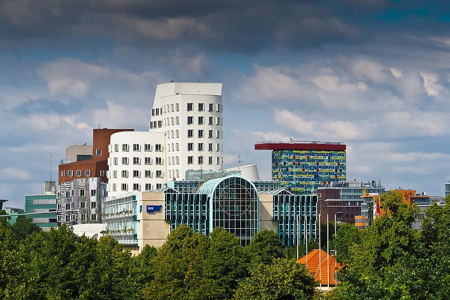 Architecture, Facade, Building, City, stone, glass, düsseldorf HD wallpaper