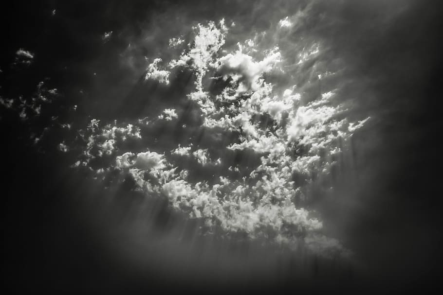 Light, Sunbeam, Dark, Eerie, Clouds, shine, rays, weather, storm HD wallpaper