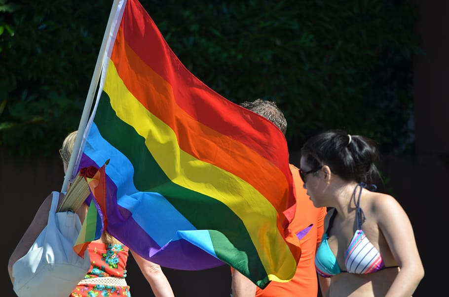 rainbow flag, colorful, multi colored, real people, lifestyles HD wallpaper