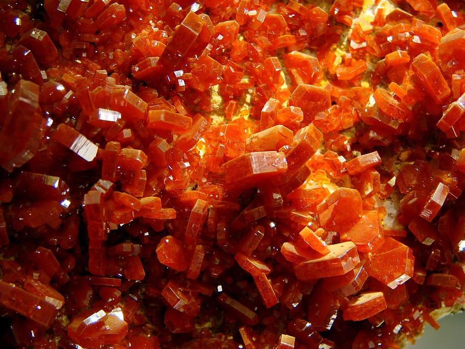 vanadinite, mineral, orange red, crystals, lead chlorovanadate