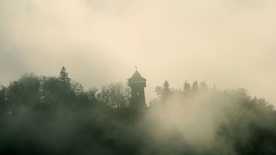 Fog, Tower, Architecture, Building, Haze, autumn, autumn mood, HD wallpaper