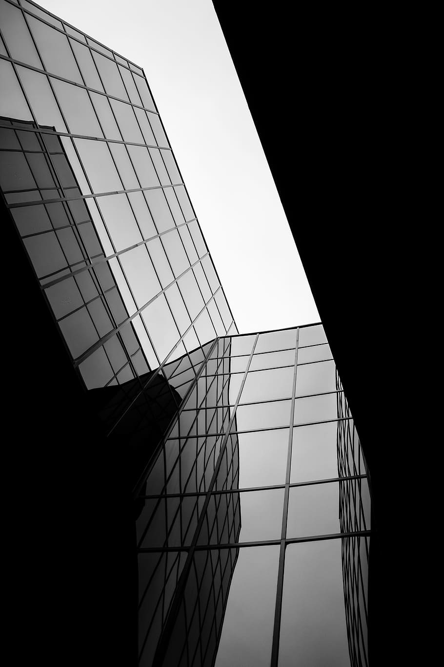 buildings, windows, architecture, reflection, city, urban, black and white HD wallpaper
