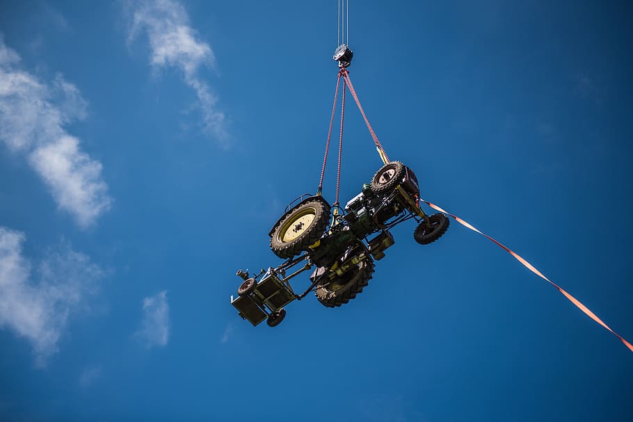 sky, tractors, machinery, blue, cloud - sky, crane - construction machinery HD wallpaper