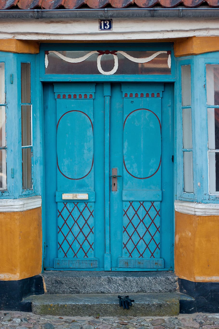 closed blue door building, old, retro, viking, denmark, old door, HD wallpaper