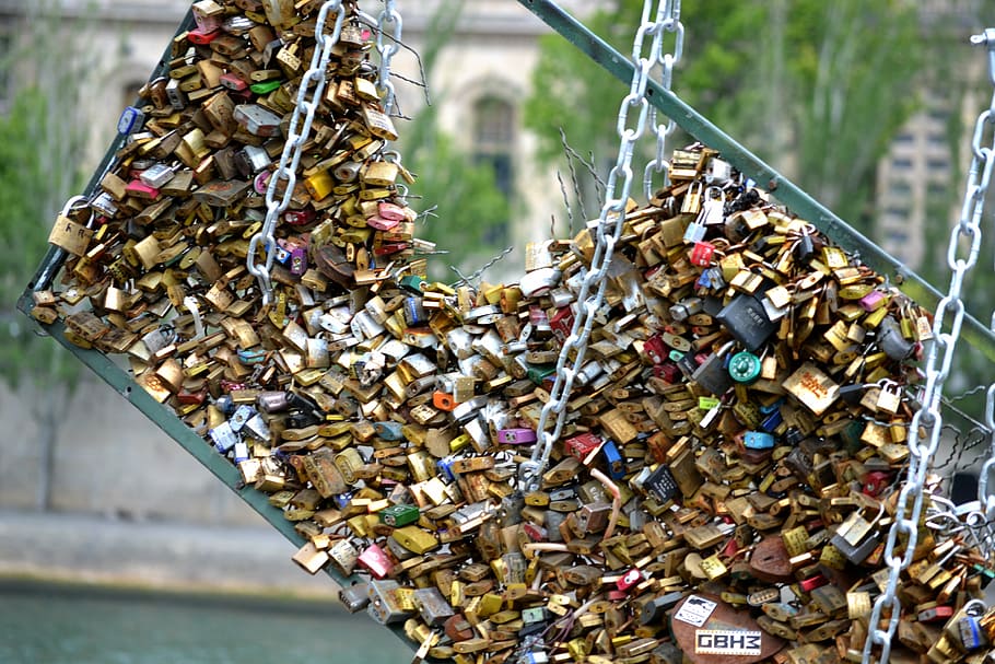 love locks, locks of love, paris locks, padlock, symbol, romantic, HD wallpaper