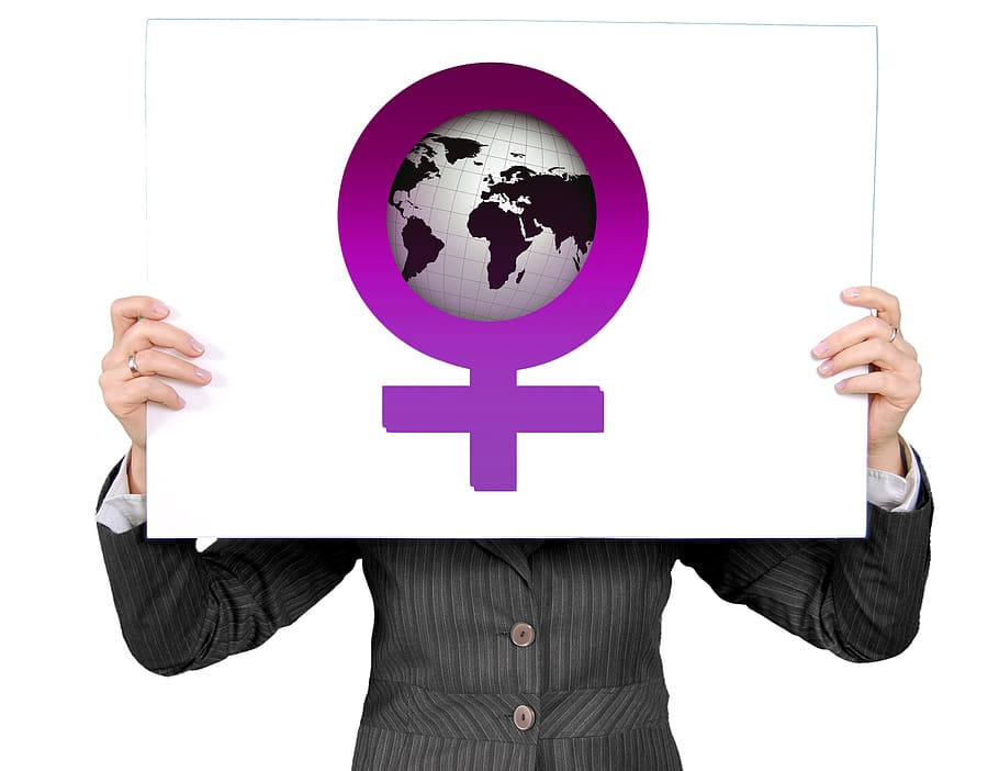 person wearing gray blazer holding globe board, women's power, HD wallpaper