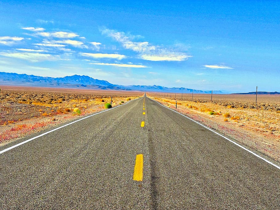 road, landscape, nature, sky, arizona, asphalt, beautiful, blue sky, HD wallpaper