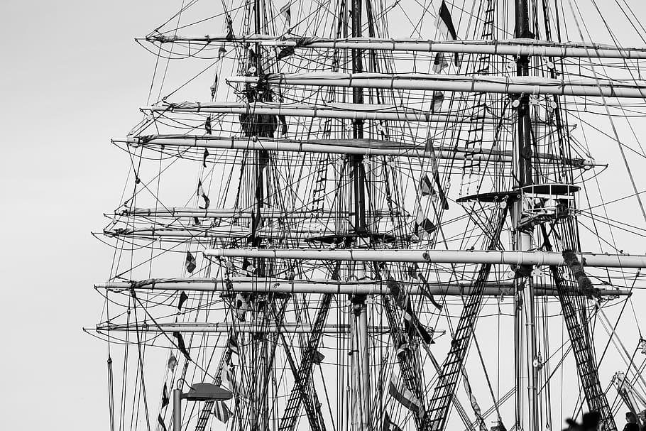white and black ship wallpaper, rigging, sailboat, masts, sails HD wallpaper