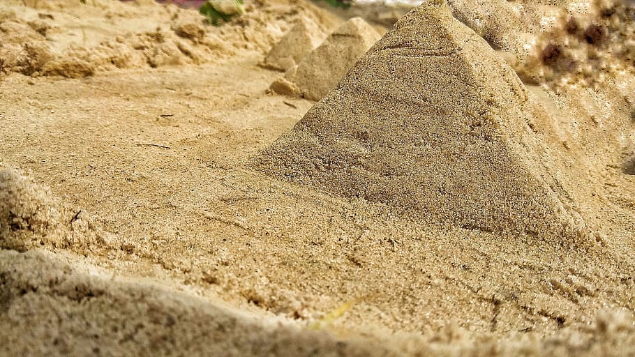 pyramid, lake, sand, land, nature, day, selective focus, beach HD wallpaper