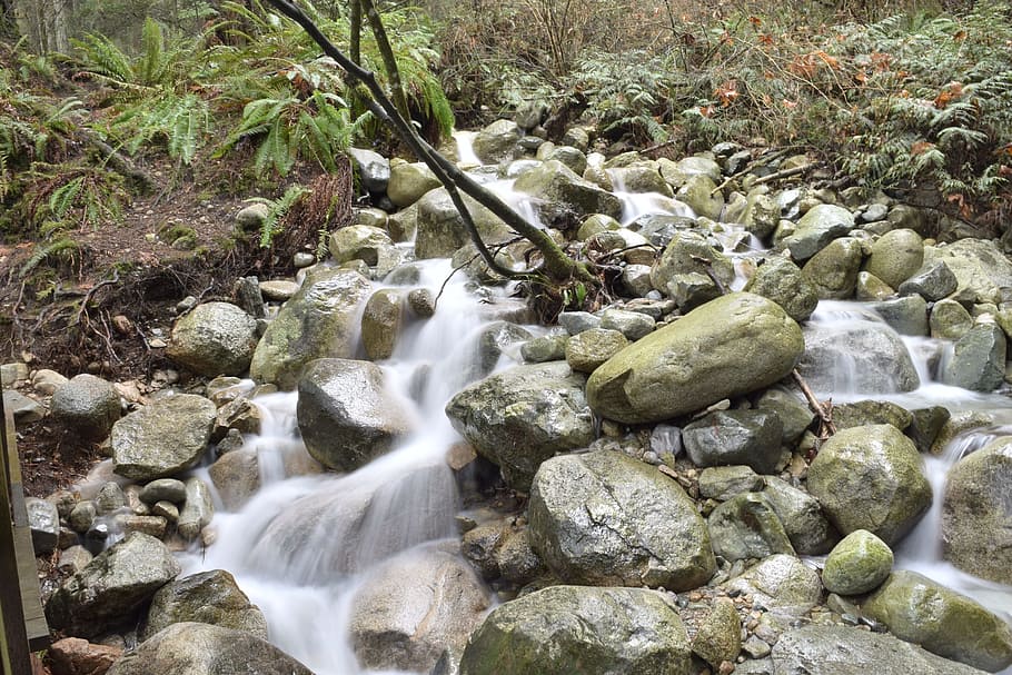 Vancouver, Canada, Canada, Rocks, Waterfall, stream, timelapse HD wallpaper