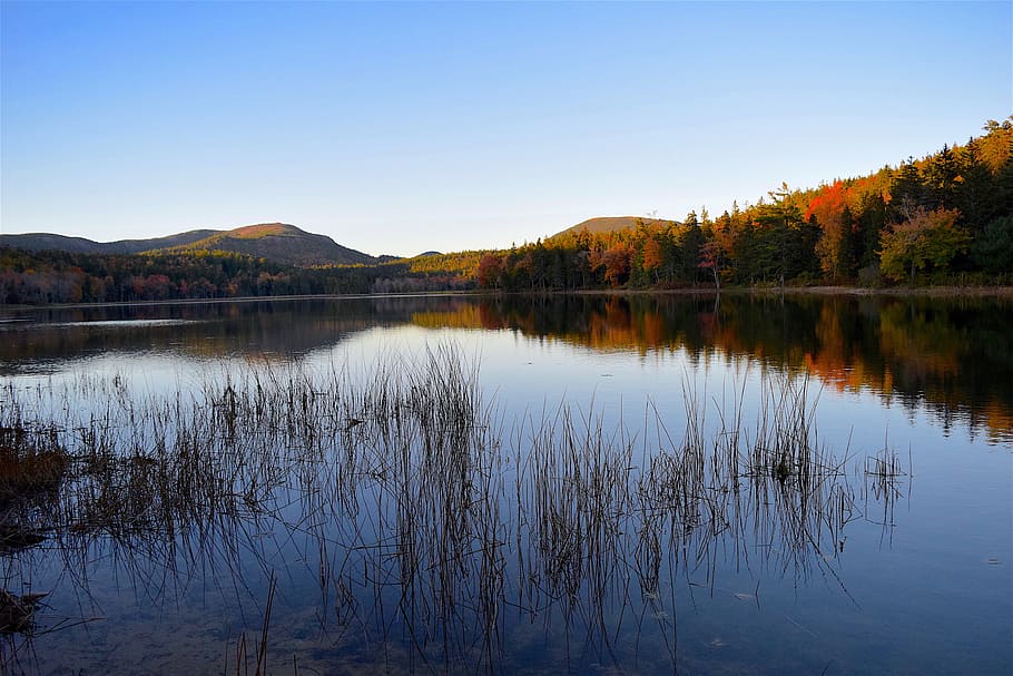 lake, mountains, reflection, nature, landscape, water, sky HD wallpaper