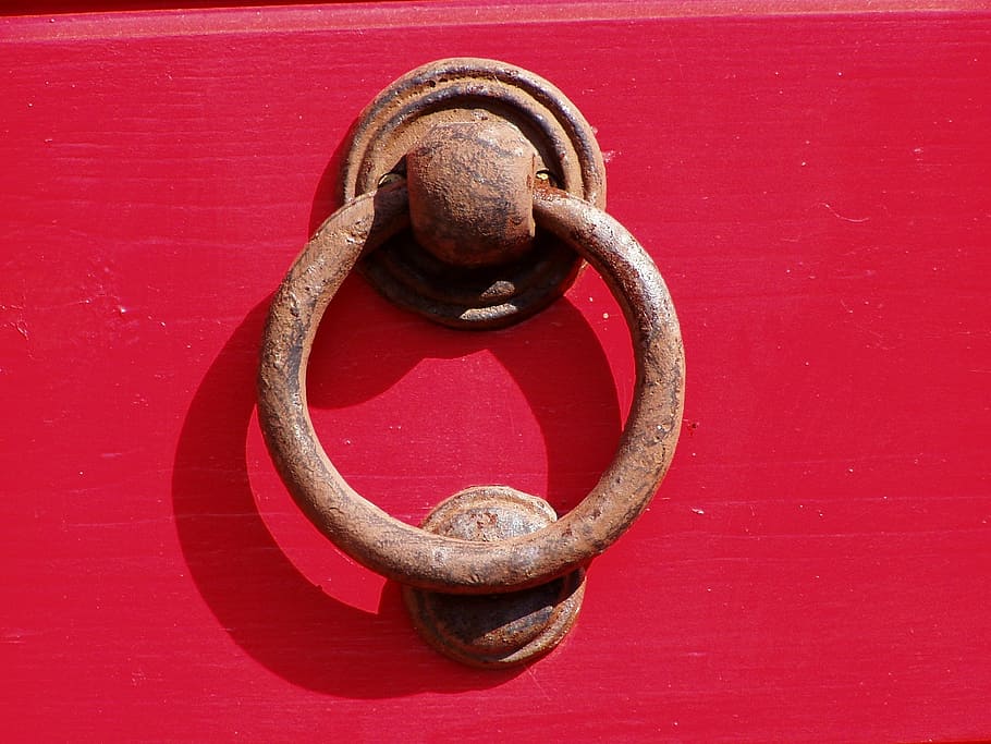 handle, handles, door, object, door handle, doorknocker, red, HD wallpaper
