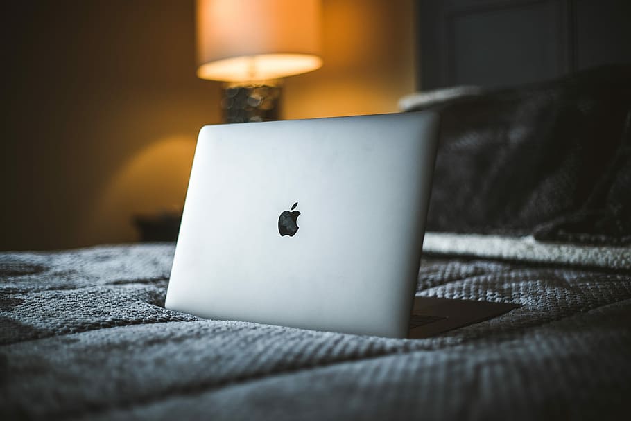 MacBook Pro, MacBook Air on bed, apple, laptop, indoors, selective focus, HD wallpaper