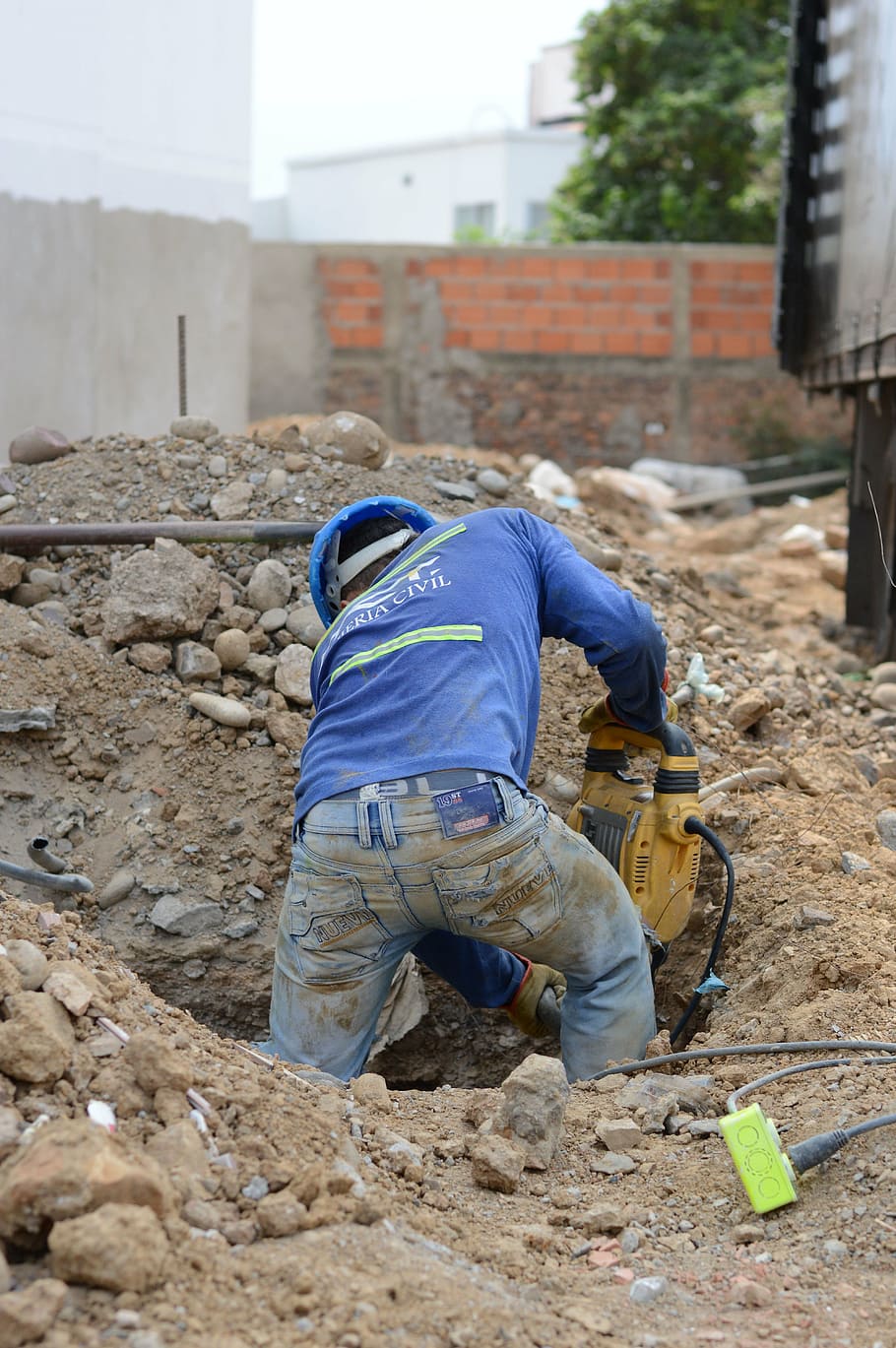 man using yellow power tool, mason, overcoming, labor, construction HD wallpaper