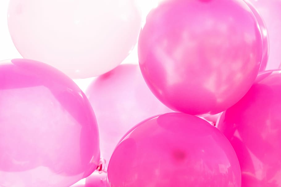 close up of pink and white balloons, shiny, reflect, party HD wallpaper