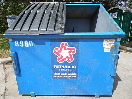 blue industrial trash bin, dumpster, garbage, trashcan, container HD wallpaper