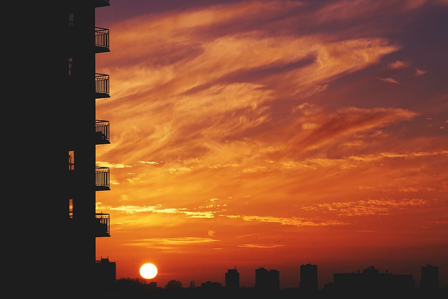 silhouette of buildings during sunset, architecture, infrastructure HD wallpaper