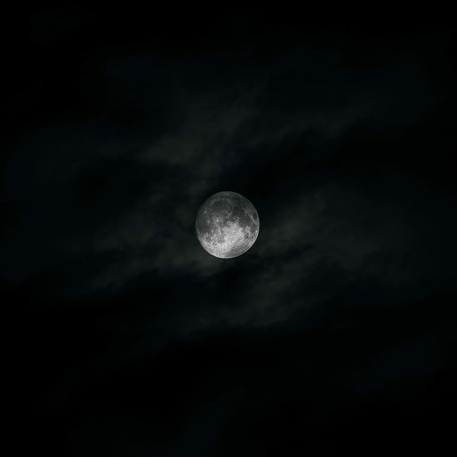 round white moon, grayscale photo of moon during nighttime, sky HD wallpaper