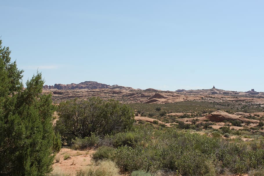 Mountains, Desert, Utah, Rocks, Bushes, southwest, nature, landscape HD wallpaper
