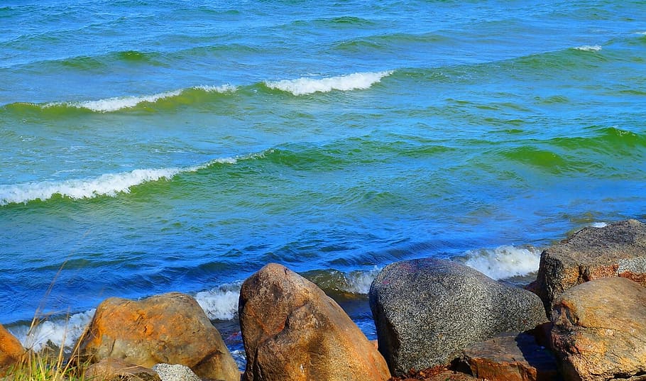 Landscape, View, Sea, Water, Waves, the waves, the stones, rocks HD wallpaper