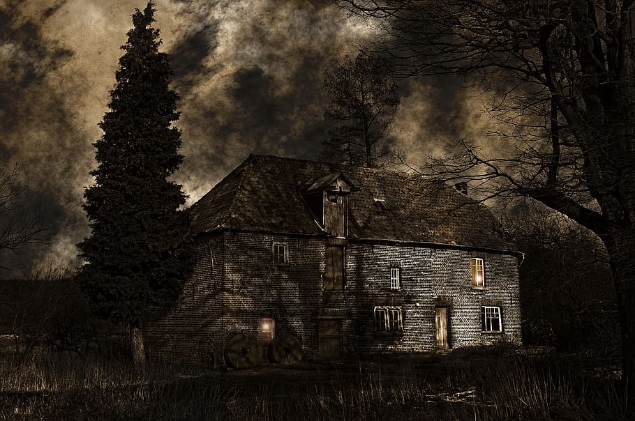 gray and brown concrete house painting, fear, building, old HD wallpaper