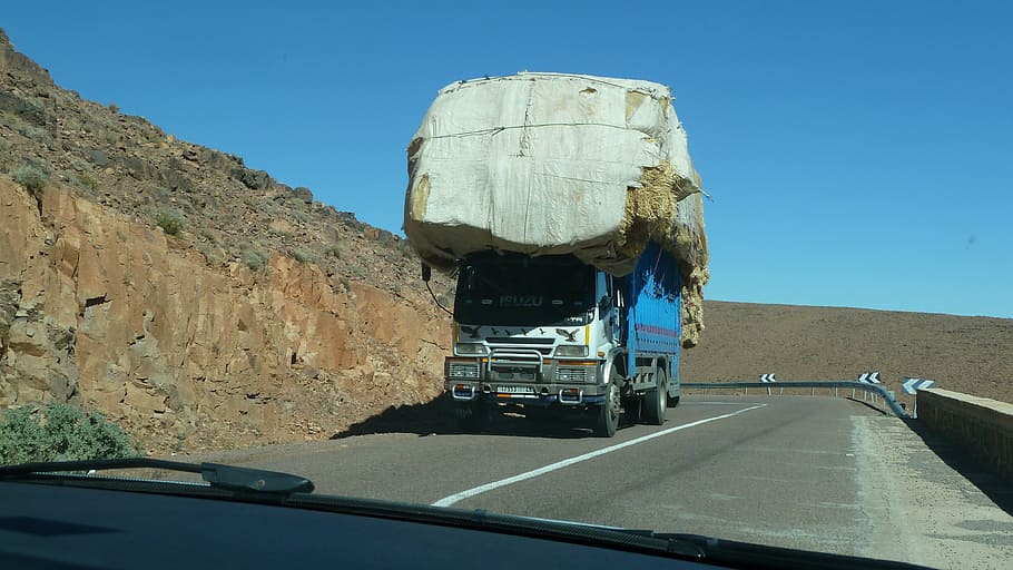truck, loading, vehicle, morocco, transport, mountain road HD wallpaper