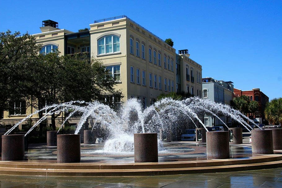 Charleston Fountain in Charleston, South Carolina, city, fountains, HD wallpaper