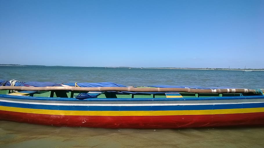 mar, boat, summer, sky, horizon, holidays, heat, coconut trees HD wallpaper