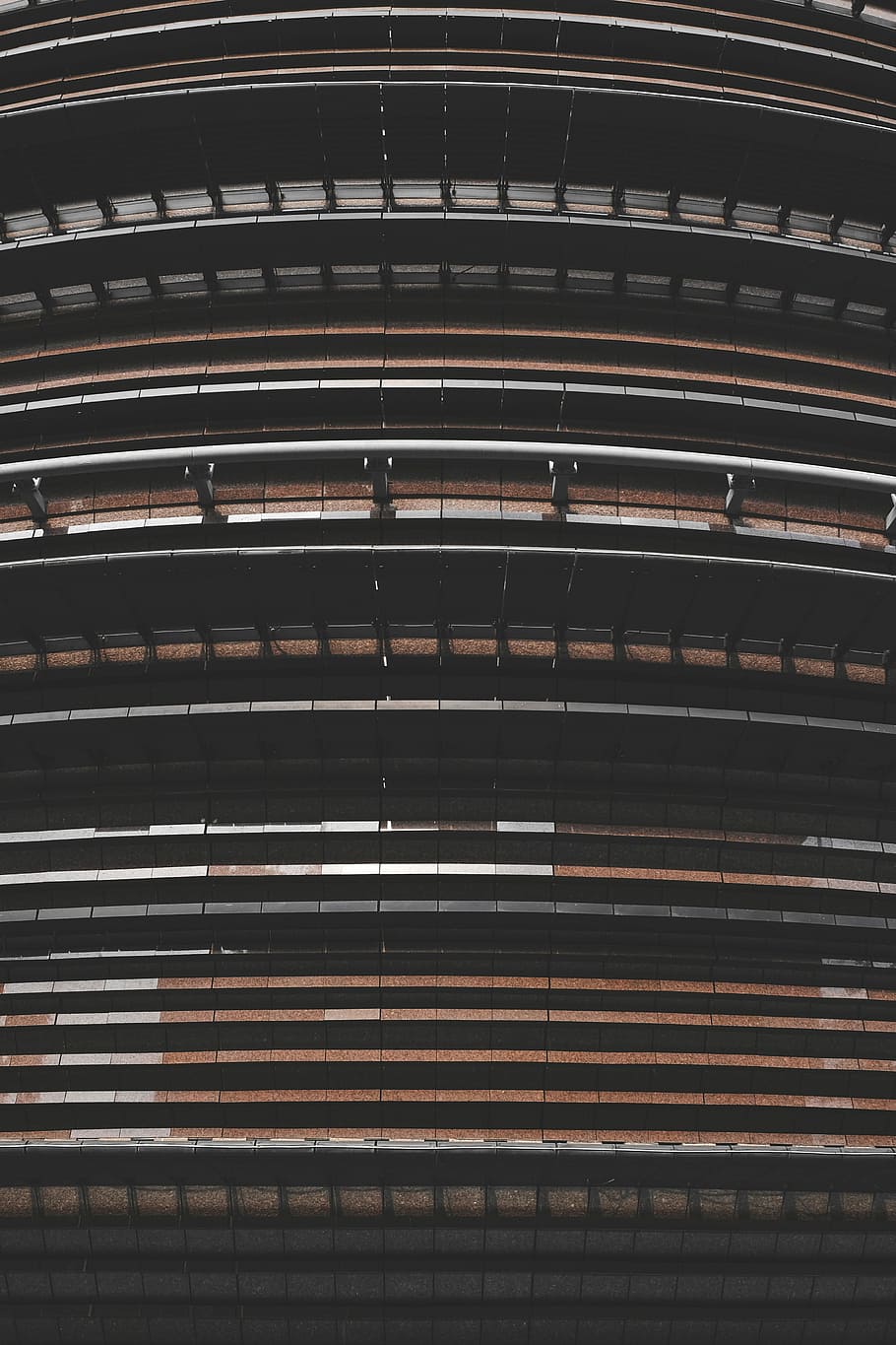 brown structural building, untitled, city, stripe, pattern, curve HD wallpaper
