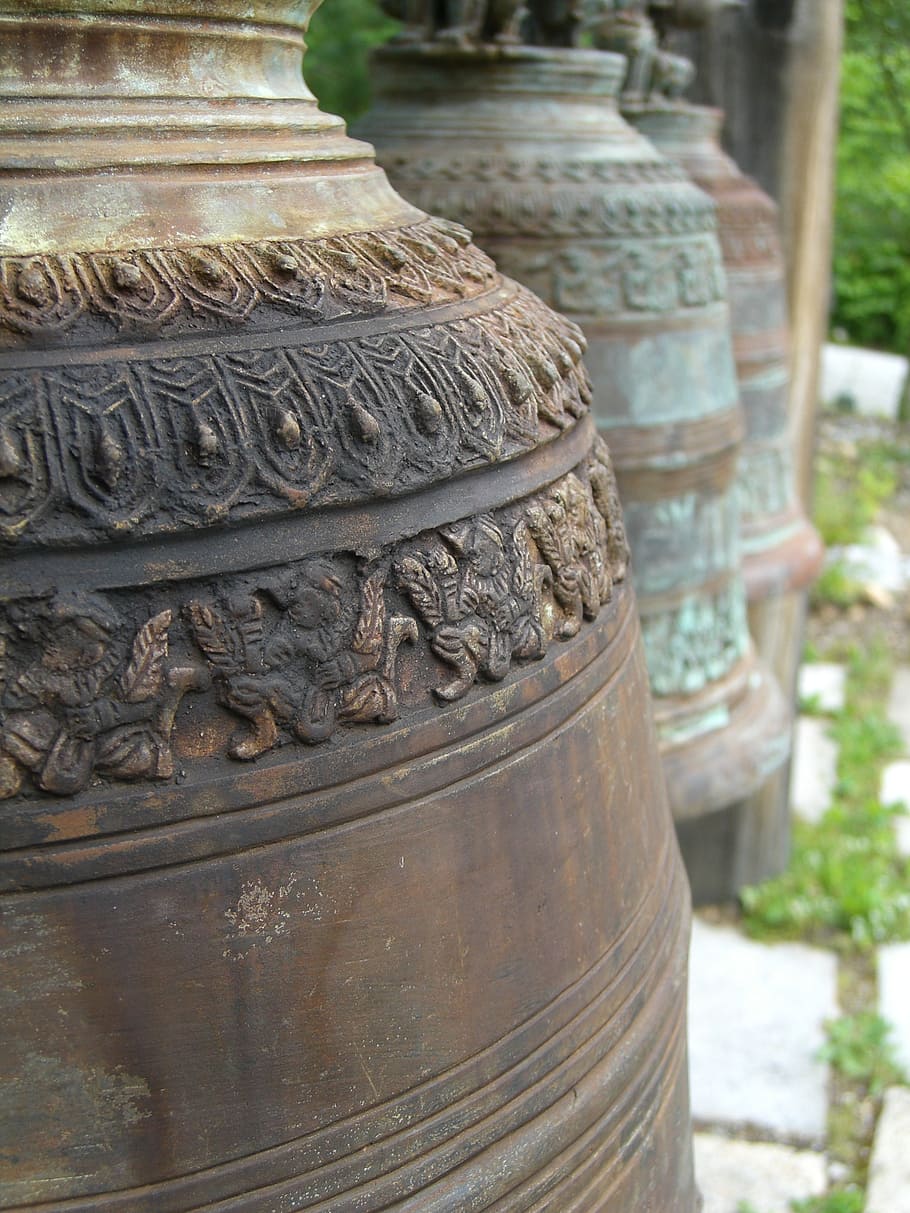 bells, close, bronze, focus on foreground, day, architecture HD wallpaper