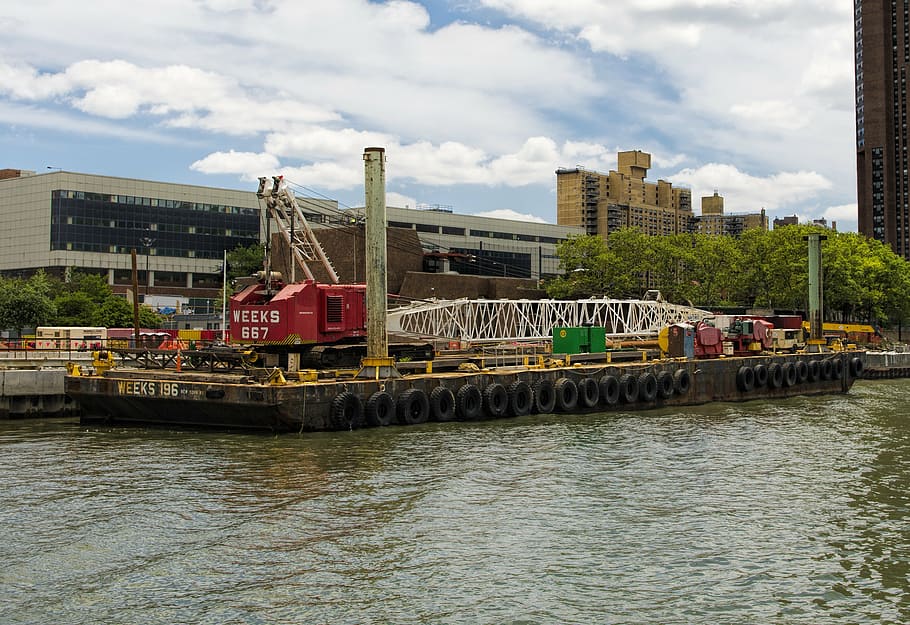dock, barge, river, industrial, boat, transportation, bulk HD wallpaper