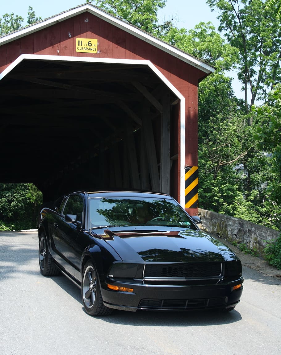 ford mustang, bullitt, car, muscle car, covered bridge, automobile