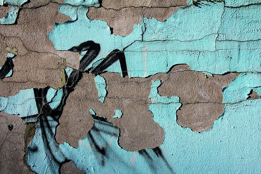 cyan painted brown wall, graffiti, plaster, color, painted wall HD wallpaper