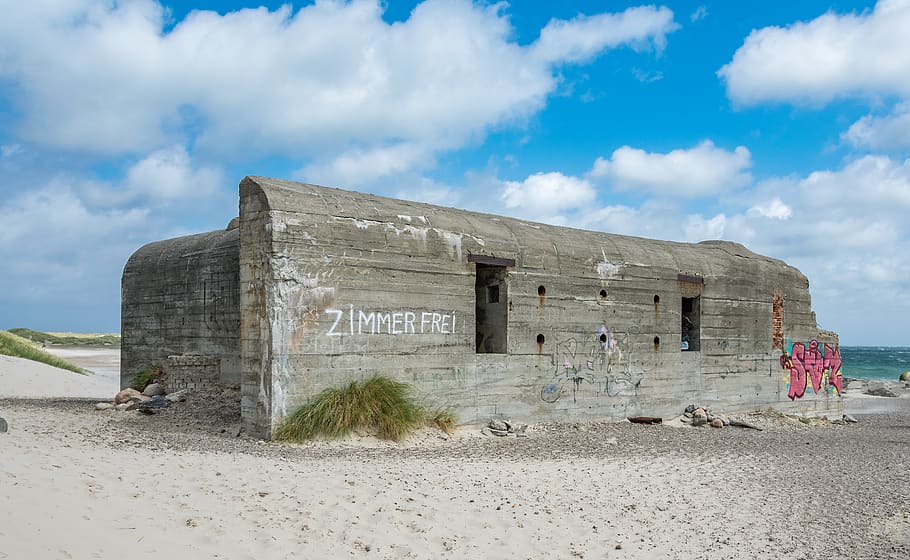 old, horizontal, abandoned, architecture, sky, bunker, denmark HD wallpaper